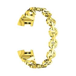 VAZZIC ENICEN Bling Diamant-Riemen passen for Fitbit-Ladung 5 Smart-Uhr-Band-Edelstahl-Armband-Metallschleifen-Kettenarmband for die Ladung 2 3 4 (Color : Gold, Size : For charge 5) von vazzic