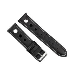 VAZZIC ENICEN Massivfarbband Armband Echtes Leder Handstich Vintage Strap Compatible With Rolex Watch Armbands Gurt 18mm 20mm 22mm 24mm for Männer (Color : Black-white line, Size : 18mm) von vazzic