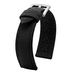 VAZZIC Neue 20mm 22mm 24mm Nylon Silikon Untere Uhr Armband Männer Wasserdichte Atmungsaktive Gummi Handgelenk Band Armband Zubehör Compatible With Omega (Color : A-black black, Size : 20mm) von vazzic