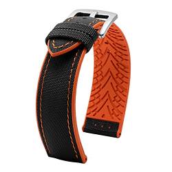 VAZZIC Neue 20mm 22mm 24mm Nylon Silikon Untere Uhr Armband Männer Wasserdichte Atmungsaktive Gummi Handgelenk Band Armband Zubehör Compatible With Omega (Color : A-black orange, Size : 22mm) von vazzic