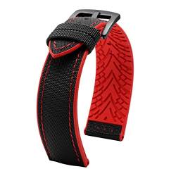 VAZZIC Neue 20mm 22mm 24mm Nylon Silikon Untere Uhr Armband Männer Wasserdichte Atmungsaktive Gummi Handgelenk Band Armband Zubehör Compatible With Omega (Color : B-black red, Size : 22mm) von vazzic