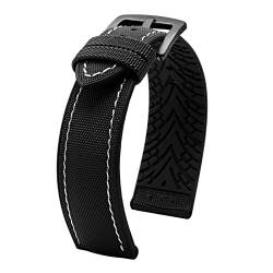 VAZZIC Neue 20mm 22mm 24mm Nylon Silikon Untere Uhr Armband Männer Wasserdichte Atmungsaktive Gummi Handgelenk Band Armband Zubehör Compatible With Omega (Color : B-black white, Size : 20mm) von vazzic