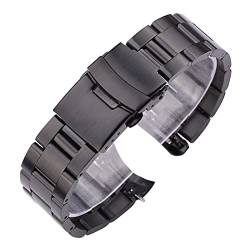 vazzic 20mm 22mm Edelstahl Watch Armband Silber Schwarz Gebogene Endarmband Frauen Männer Metall Uhrenarmband (Color : Black, Size : 20mm) von vazzic