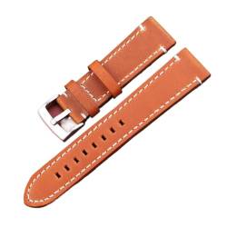 vazzic ENICEN Vintage Echtes Leder Armbands 7 Farben Gürtel 18mm 20mm 22mm 24mm Frauen Männer Rindsleder Uhr Band Strap Zubehör (Color : Yellow Brown Silver, Size : 18mm) von vazzic