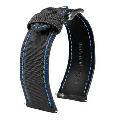 vazzic Faser Nylon wasserdichte Uhr mit männlichen Weiß 20 21 22 23 24mm handgefertigte Canvas Armband Army Sportuhr Nylon Armbandband (Color : Black blue Silver, Size : 21mm) von vazzic