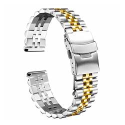 vazzic Männer Uhrenband Band Strap Edelstahl Stellungsschlussschließe Geschwindigkeit Meister Handgelenk Frauen Band 18mm 19mm 20mm 22mm 23mm 24mm 26mm 28mm 30mm (Color : Silver gold, Size : 24mm) von vazzic