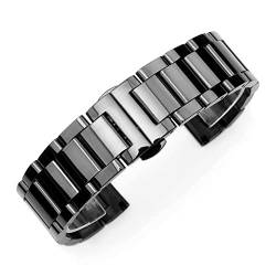 vazzic Massives Edelstahl-Armband, 18 Mm, 20 Mm, 22 Mm, 24 Mm, Faltschließe, Herren-Metall-Ersatzarmband, Uhrenarmband (Color : Black glossy, Size : 20mm) von vazzic