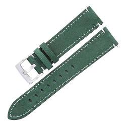 vazzic Mattierte Haut Armband Gürtel Männer Frauen 20mm 21mm Matte Leder Uhrenarmbänder Grün Unisex Weiche Uhr Armband Zubehör (Color : Green-Silver Clasp, Size : 20mm) von vazzic