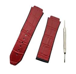 vazzic YingYou 25 Mm * 19 Mm Leder-Gummi-Silikon-Armband Mit Schmetterlingsschnalle, Kompatibel Mit Hublot-Armband (Color : Red, Size : With silver buckle) von vazzic