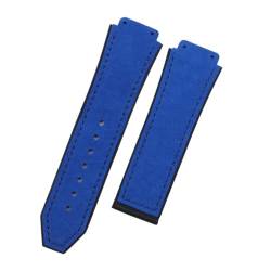 vazzic YingYou 25 mm x 19 mm hochwertiges Uhrenarmband, Gummi-Lederarmband, Ersatz, kompatibel mit Hublot-Armband, 22 mm Faltschließe, Zubehör (Color : Light Blue, Size : Silver Buckle) von vazzic