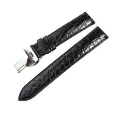 vazzic YingYou Doppelseitiges Krokodilleder-Armband 18 Mm 19 Mm 20 Mm 21 Mm 22 Mm 23 Mm 24 Mm Luxus-Alligator-Uhrenarmbänder (Color : Black Strap, Size : 21MM_WITH SILVER BUCKLE) von vazzic