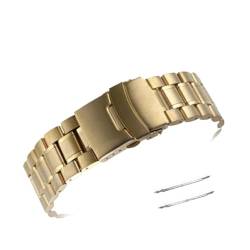 vazzic YingYou Edelstahl-Uhrenarmband 18 Mm 20 Mm 22 Mm 24 Mm Armband Armband Gebogenes Ende Uhrenarmband Doppelverschluss-Schnalle Ersatzarmband (Color : Gold, Size : 18mm) von vazzic