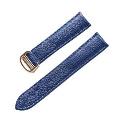 vazzic YingYou Gürtel Leder Uhrenarmband Litschi Weiches Leder Herrengürtel Damen Armband Kompatibel Mit Cartier Tank London Blue Uhrenzubehör (Color : Blue gold buckle, Size : 16mm) von vazzic