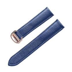 vazzic YingYou Gürtel Leder Uhrenarmband Litschi Weiches Leder Herrengürtel Damen Armband Kompatibel Mit Cartier Tank London Blue Uhrenzubehör (Color : Blue rose buckle, Size : 15mm) von vazzic