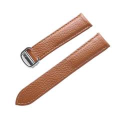 vazzic YingYou Gürtel Leder Uhrenarmband Litschi Weiches Leder Herrengürtel Damen Armband Kompatibel Mit Cartier Tank London Blue Uhrenzubehör (Color : Brown Silver Buckle, Size : 18mm) von vazzic