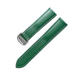 vazzic YingYou Gürtel Leder Uhrenarmband Litschi Weiches Leder Herrengürtel Damen Armband Kompatibel Mit Cartier Tank London Blue Uhrenzubehör (Color : Green silver buckle, Size : 18mm) von vazzic