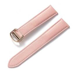 vazzic YingYou Gürtel Leder Uhrenarmband Litschi Weiches Leder Herrengürtel Damen Armband Kompatibel Mit Cartier Tank London Blue Uhrenzubehör (Color : Pink rose buckle, Size : 22mm) von vazzic