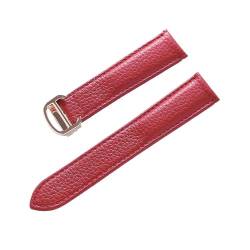 vazzic YingYou Gürtel Leder Uhrenarmband Litschi Weiches Leder Herrengürtel Damen Armband Kompatibel Mit Cartier Tank London Blue Uhrenzubehör (Color : Red rose buckle, Size : 14mm) von vazzic