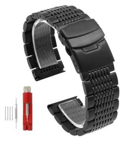 vazzic YingYou Massive Edelstahlbänder, Taucher-Mesh-Uhrenarmband, Faltschließe, Gebürstet, Poliert, Business-Armband, 18, 20, 22, 24 Mm (Color : Black, Size : 18mm) von vazzic