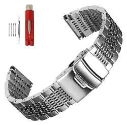 vazzic YingYou Massive Edelstahlbänder, Taucher-Mesh-Uhrenarmband, Faltschließe, Gebürstet, Poliert, Business-Armband, 18, 20, 22, 24 Mm (Color : Silver, Size : 20mm) von vazzic