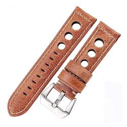 vazzic YingYou Öl Wachs Rindsleder Uhrenarmbänder 22mm 24mm Dunkelbraun Frauen Männer Mode Echtes Leder Uhr Band Strap Gürtel Mit Pin Schnalle (Color : Brown, Size : 24mm) von vazzic