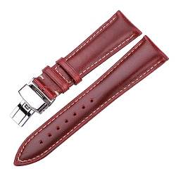 vazzic YingYou Öl Wachs Rindsleder Uhrenarmband 18mm 20mm 22mm 24mm Blau Gelb Grün Damen Herren Echtes Lederband Gürtel Schmetterlingsverschluss Uhrenarmbänder (Color : Brown Red, Size : 20mm) von vazzic