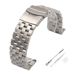 vazzic YingYou Premium Full Solid Edelstahl Uhrenarmband Herren Uhrenarmbänder Armband Armband 18mm 20mm 22mm 24mm 26mm Mit Werkzeugen (Color : Silver-Screw, Size : 18mm) von vazzic