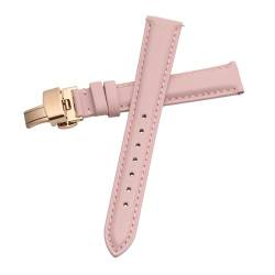 vazzic YingYou Uhrenarmband Damen Echtes Leder Schmetterlingsverschluss Einfach No Grain Uhrenarmband Weiß 12 13 14 15 16 17mm (Color : Pink-Rose-B1, Size : 15mm) von vazzic