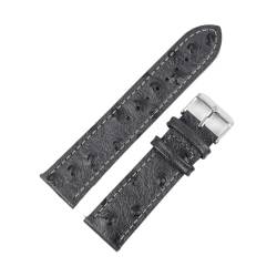 vazzic YingYou Vintage Echtes Lederarmband 18 Mm 20 Mm 22 Mm Straußenmuster Schwarz Uhrenarmband Gürtel For Herrenuhrenzubehör (Color : Grayblack-whiteline, Size : 24mm) von vazzic