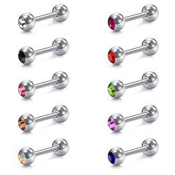 vcmart 10stk Zungenpiercing Set 1,6mm Chirurgenstahl 14G mit Kristall 12/14/16/18mm Verfügbar von vcmart