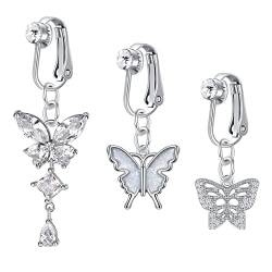 vcmart 3stk Fake Bauchnabelpiercing Clip on Bauchpiercing Rings Falsche Piercing Bauchnabel Schmetterling von vcmart