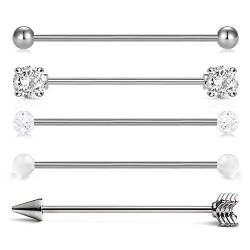 vcmart 4er 14 Gauge Industrial Piercing Barbell Set 316L Chirurgenstahl 38mm mit Pfeil Stein Kugel von vcmart