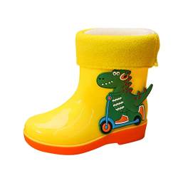 vejtmcc Kinder Baby Weiche Und Warme Schuhe Cartoon Dinosaurier Wasserdichte Regenstiefel Sichere Schuhe Babyschuhe 21 Junge (Yellow, 24 Toddler) von vejtmcc