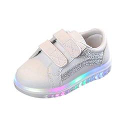 vejtmcc Kinder Kind Baby Mädchen gestreifte Bling flache führte leuchtende Sport Sneaker-Schuhe Hausschuh 21 (Silver, 23 Toddler) von vejtmcc