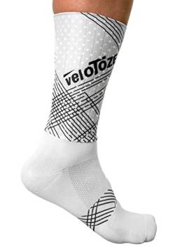 veloToze Aero-Socke für Fahrradrennen – fortschrittliches Aero-Gewebe, UCI-konform, für aerodynamische Vorteile bei Fahrradrennen und ITT, Weiß/Matrix, Large von veloToze