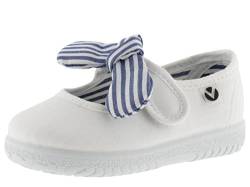 victoria Unisex – Kinder Mary Jane 105110-KIDS Mary Jane OJALÁ Canvas & Klettverschluss & Schleife Streifenmuster Blanco 23 von victoria