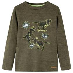 Kinder Langarmshirt Dinosaurier Langarm T-Shirt Jungen Dunkles Khaki Melange 104 von vidaXL