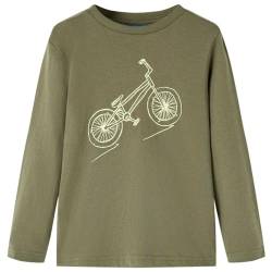 Kinder Langarmshirt Fahrrad Druck Langarm T-Shirt Jungen Kindershirt Khaki 104 von vidaXL