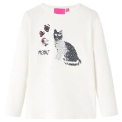 Kinder Langarmshirt Pailletten Katze Langarm T-Shirt Kindershirt Jungen Ecru 128 von vidaXL