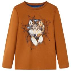 Kinder Langarmshirt Wolf Aufdruck Langarm T-Shirt Jungen Kindershirt Cognac 128 von vidaXL