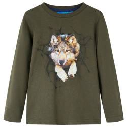 Kinder Langarmshirt Wolf Aufdruck Langarm T-Shirt Jungen Kindershirt Khaki 128 von vidaXL