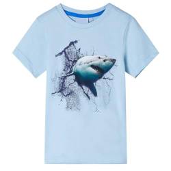 Kinder T-Shirt mit Hai-Aufdruck Rundhalsausschnitt Kurzarmshirt Hellblau 128 von vidaXL