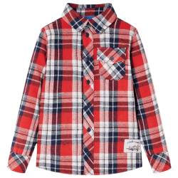 Kinderhemd Karomuster Kinder Hemd Langarm Shirt Karohemd Rot Marineblau 116 von vidaXL