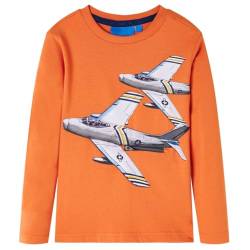 vidaXL Kinder-Langarmshirt mit Flugzeug Pullover Sweatshirt T-Shirt Dunkelorange 128 von vidaXL