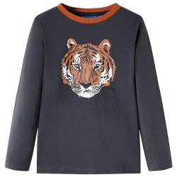 vidaXL Kinder-Langarmshirt mit Tiger-Aufdruck Pullover Sweatshirt T-Shirt Anthrazit 104 von vidaXL