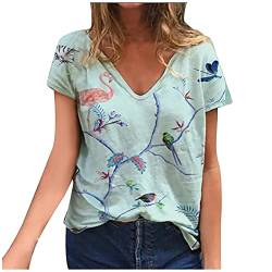 Tshirt Damen V-Ausschnitt Vogel-Print Sommer Kurzarm Oberteile Sexy Bunte Tie Dye Lässiges Lose Fit Tee Shirts Basic Shirt Frauen Bluse Teenager Mädchen Hemd Tuniken Sweatshirts Sportshirt von vijTIAN difine