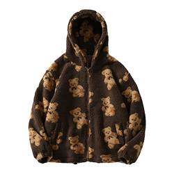 Winterjacke Damen Kapuzenjacke Teddy-Bär Druck Hoodie Langarm Plüsch Reißverschluss Jacke Damen Cartoon-Print Zip Sweatjacke Oversize Sweatshirt Herbst-Winter Warme Fleecejacke mit Kapuze Tasche von vijTIAN difine