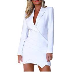 vijTIAN difine Blazer-Kleid Damen Kombinationen Anzug-Kleid Langarm Einfarbig V Ausschnitt Verstellbarer Gürtel Sexy Minikleid Business Kleider von vijTIAN difine