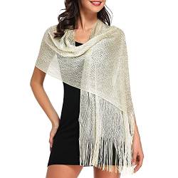 vimate Pashmina Tücher und Wickel für Abendkleider, cremefarbene schimmernde Schaltücher und Wickel für formelle Kleider (DE-Off White) von vimate