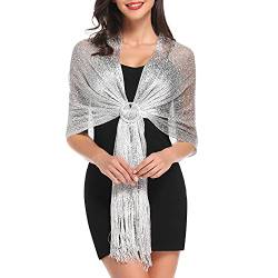 vimate Silberschal für Damen, Glitzer Metallic Schal und Wraps für Evening Patry Kleider (DE-Silver) von vimate